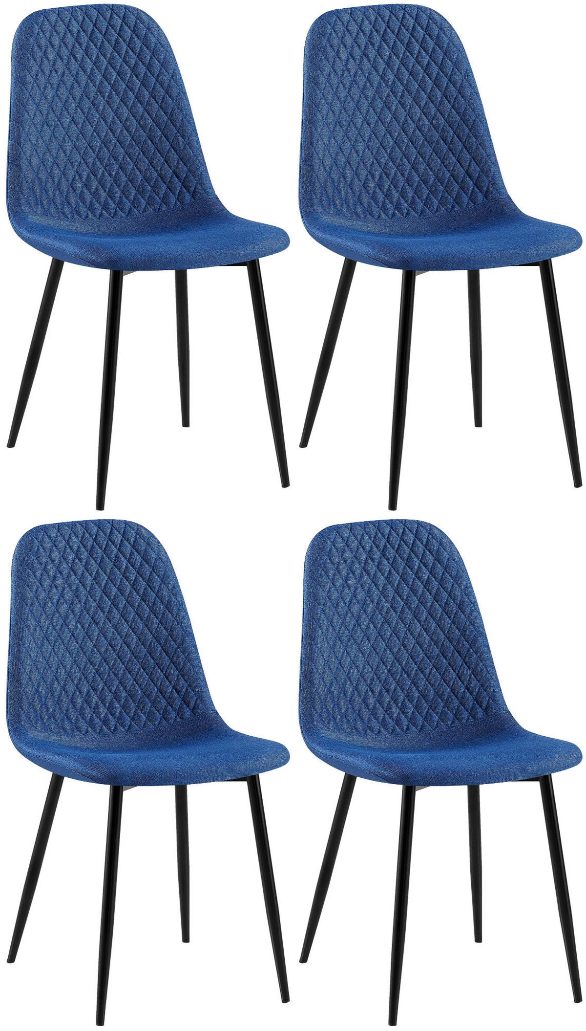 STUHL 4er Set Stoff Blau - Blau/Schwarz, Textil/Metall (44/88/54cm) - CLP