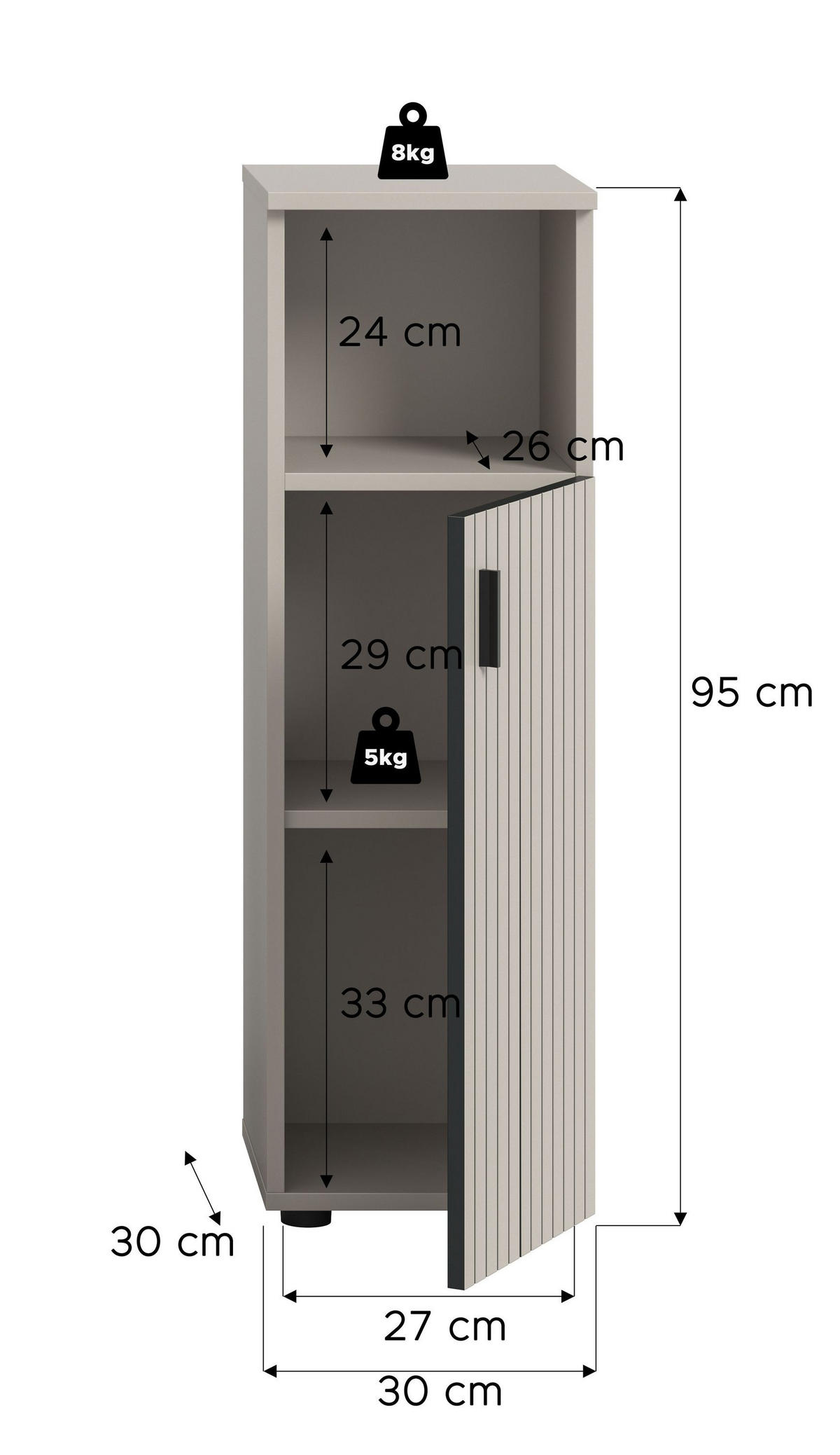 BADSCHRANK MONE (B/H/T: ca. 30/95/30 cm) in Kaschmir/Kaschmir - Kaschmir, Holzwerkstoff (30/95/30cm)