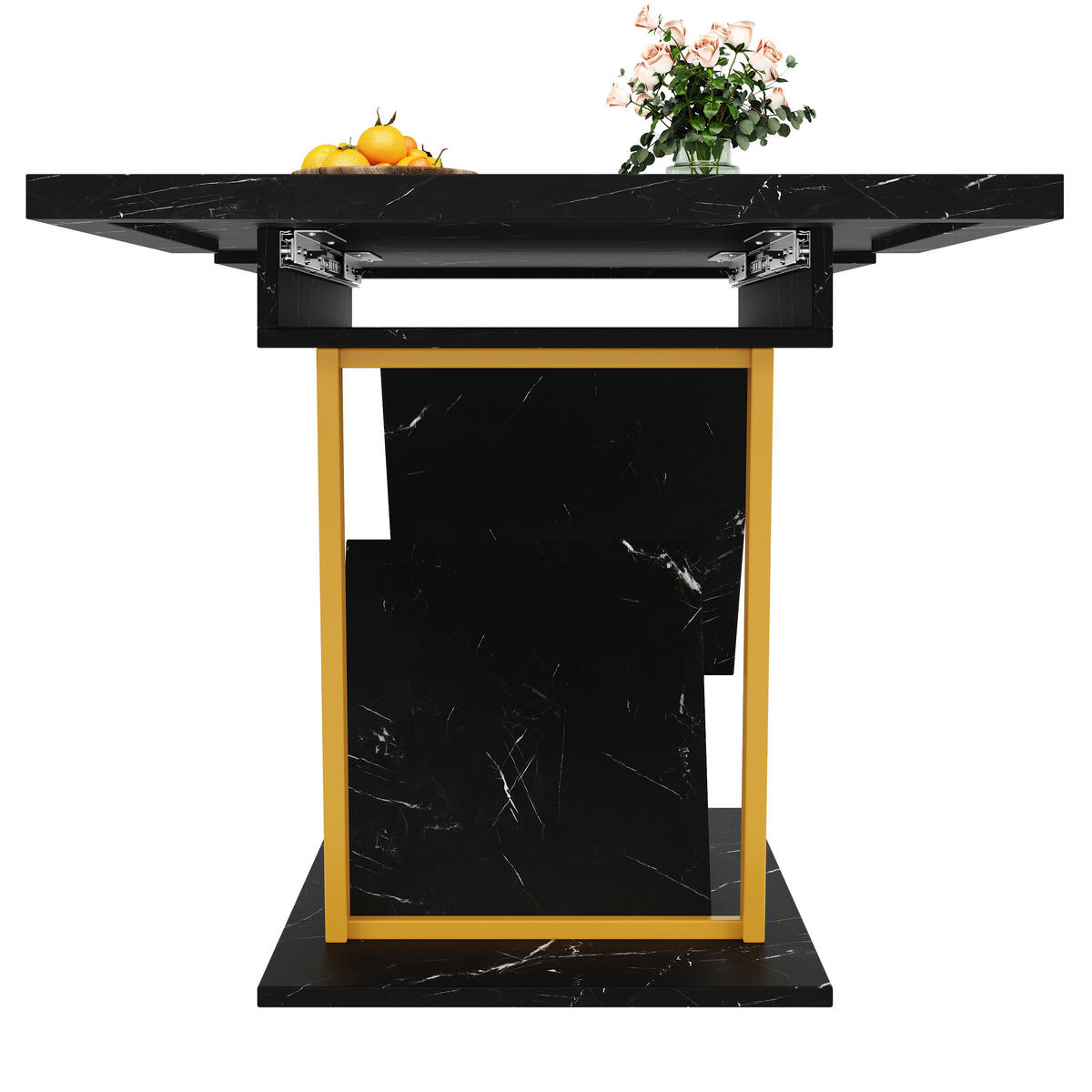 ESSTISCH 110-140x80x76 cm in Schwarz aus MDF mit Marmoroptik ausziehbar - Schwarz, Holzwerkstoff (140/80/76cm) - Modfu