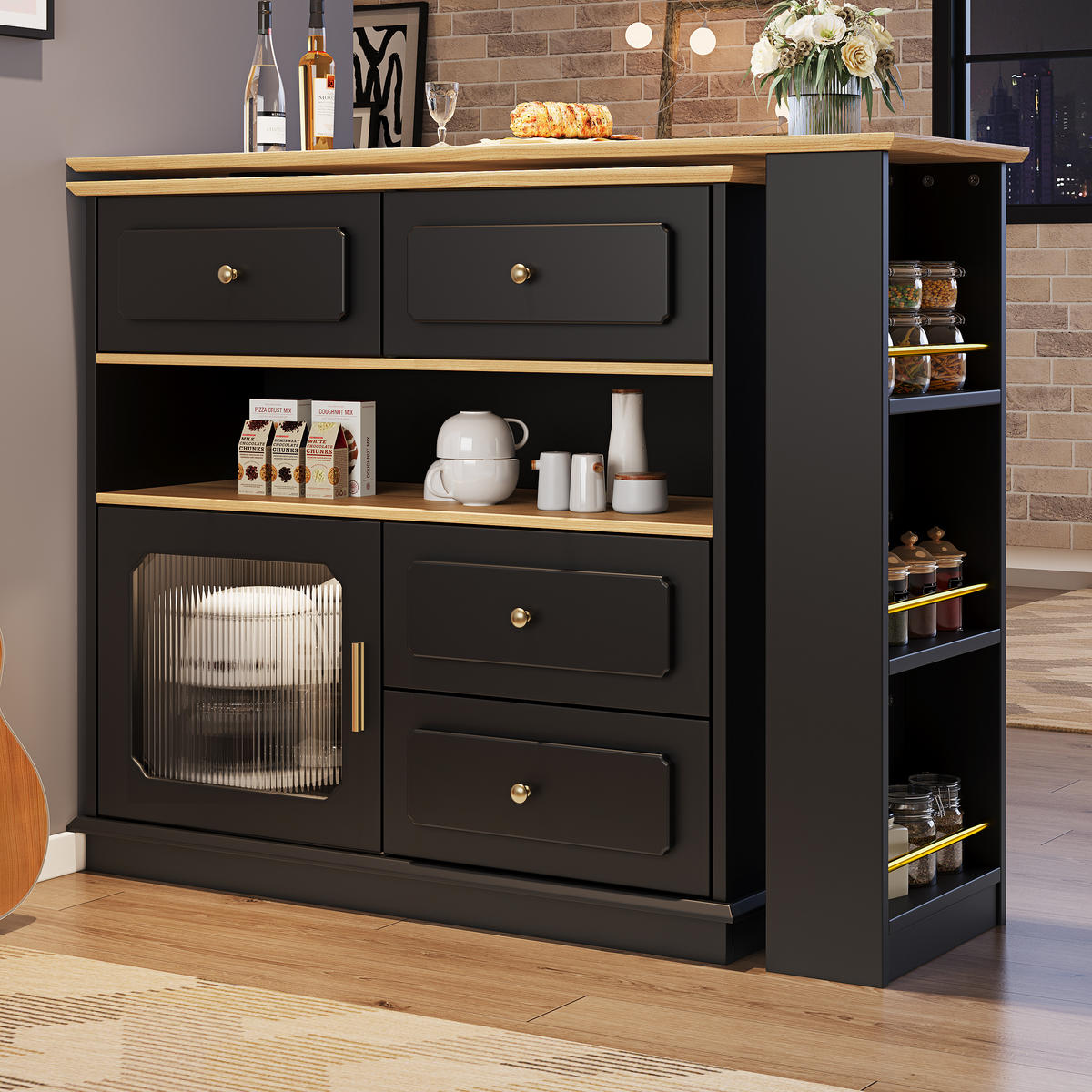 BARTISCH ausziehbarer mit Stauraum Schwarz - Schwarz, Holzwerkstoff/Metall (39/104.5/181cm) - Urban Meuble