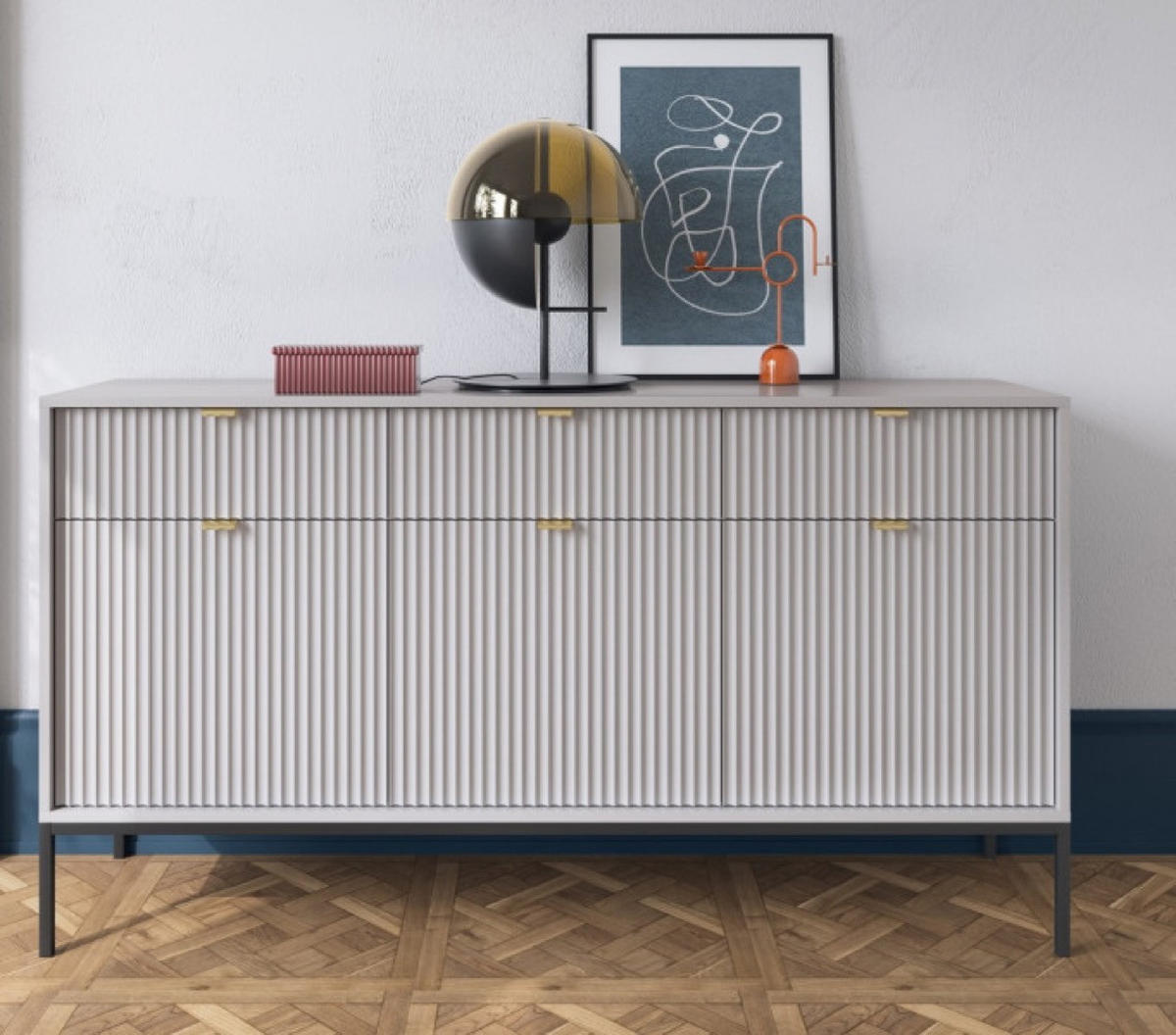 SIDEBOARD Grau NEW KSZ154 Gerillt Schwarz - Grau, Holzwerkstoff (154/83/39cm) - Sepro Meble