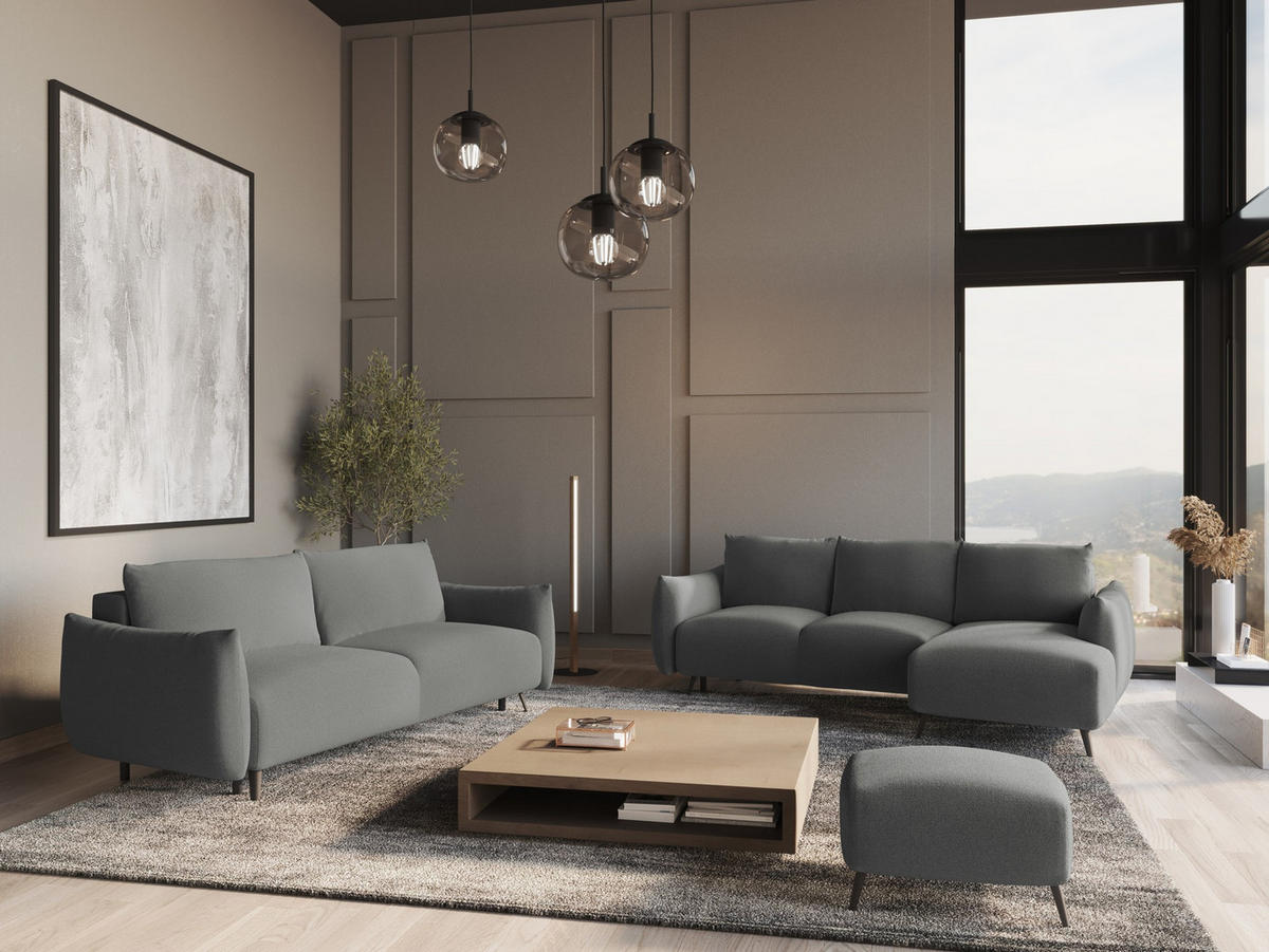 3-SITZER SOFA mit Schlaffunktion Chenille Stoff Grau - Schieferfarben/Schwarz, Textil/Metall (230/86/105cm) - Makamii