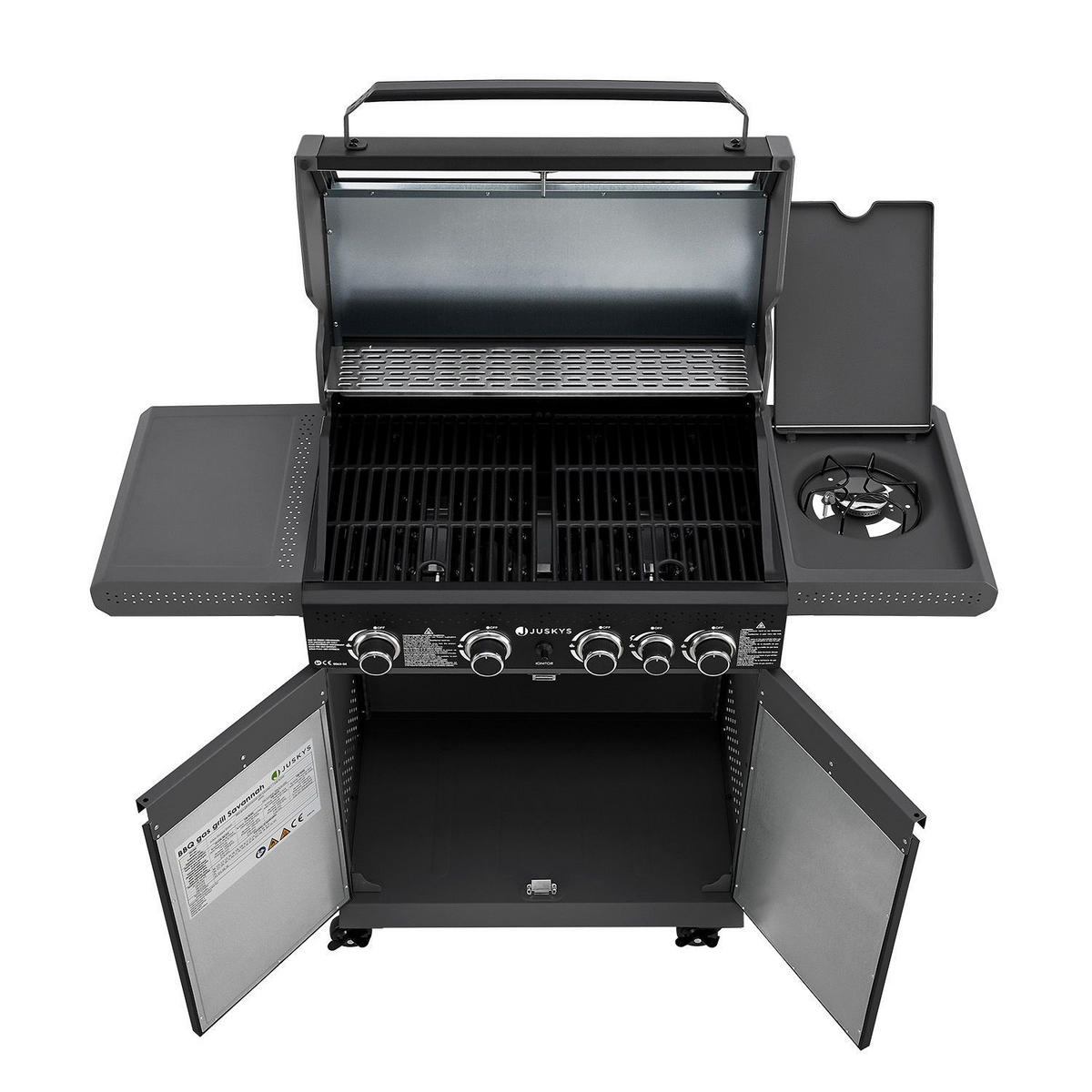 GASGRILL Savannah schwarz 4+1 - Schwarz, Metall (133/114/57cm) - Juskys