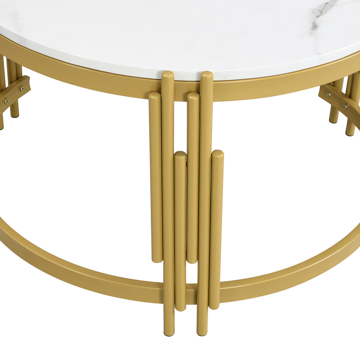COUCHTISCH aus MDF & Metall 71,5x71,5x44 & 51,5x51,5x37 cm in Weiß/Messing - Weiß, Holzwerkstoff (71.5/71.5/44cm) - Modfu