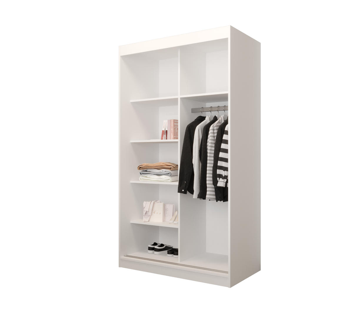 SCHIEBETÜRENSCHRANK MODENA 2 120, 2-türig Kleiderschrank mit 1 Spiegel, Moderne Garderobe, Schrank in Größe: 120 x 216 x 65 cm - Schwarz/Weiß, Holzwerkstoff (120/216/65cm) - O-Sofa