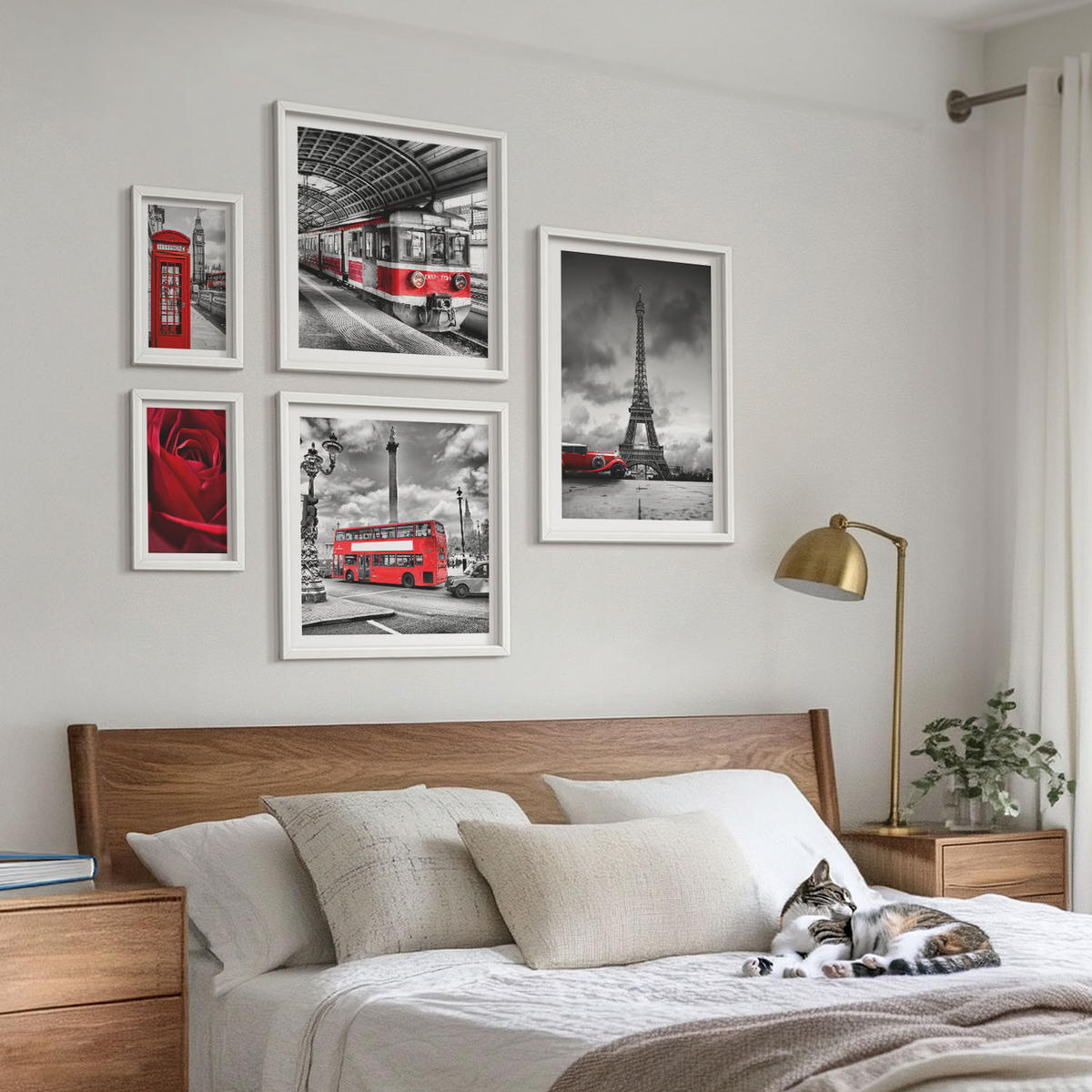 WANDBILDER 5er-Set - 50x50 cm & 20x30 cm & 40x60 cm Weißer Rahmen - Ikonische Städte London Paris Eisenbahn - Weiß, Kunststoff (40/60cm) - ArtPrintCave