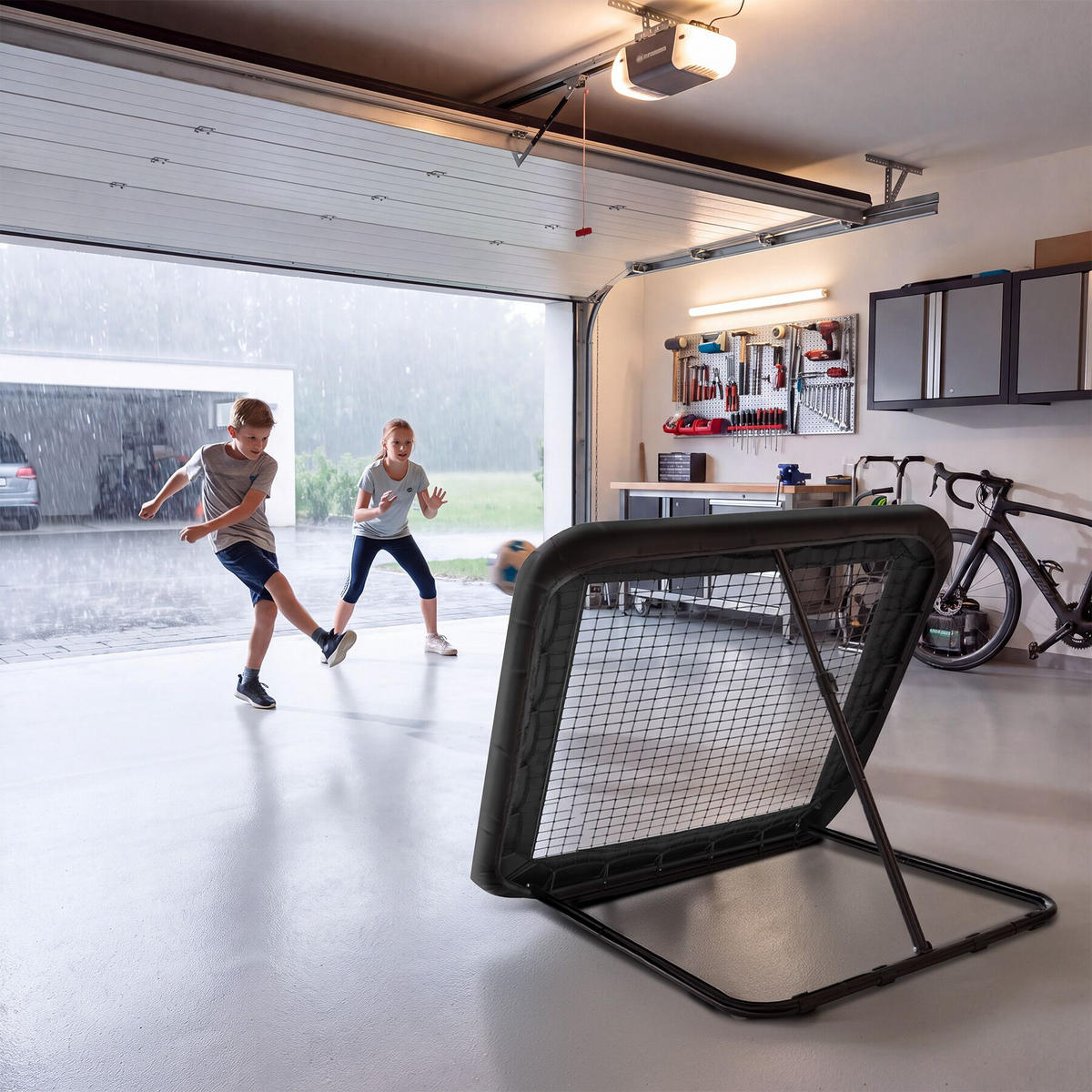 REBOUNDER FÜR FUSSBALL Alphonso, 124 x 124 cm, schwarz - Schwarz, Kunststoff (124/117cm) - tectake