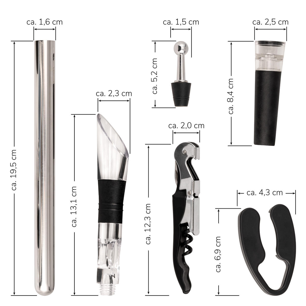 WEIN 5er-Set, silber - Edelstahlfarben, Kunststoff (2.5/2.5/13.5cm) - bremermann