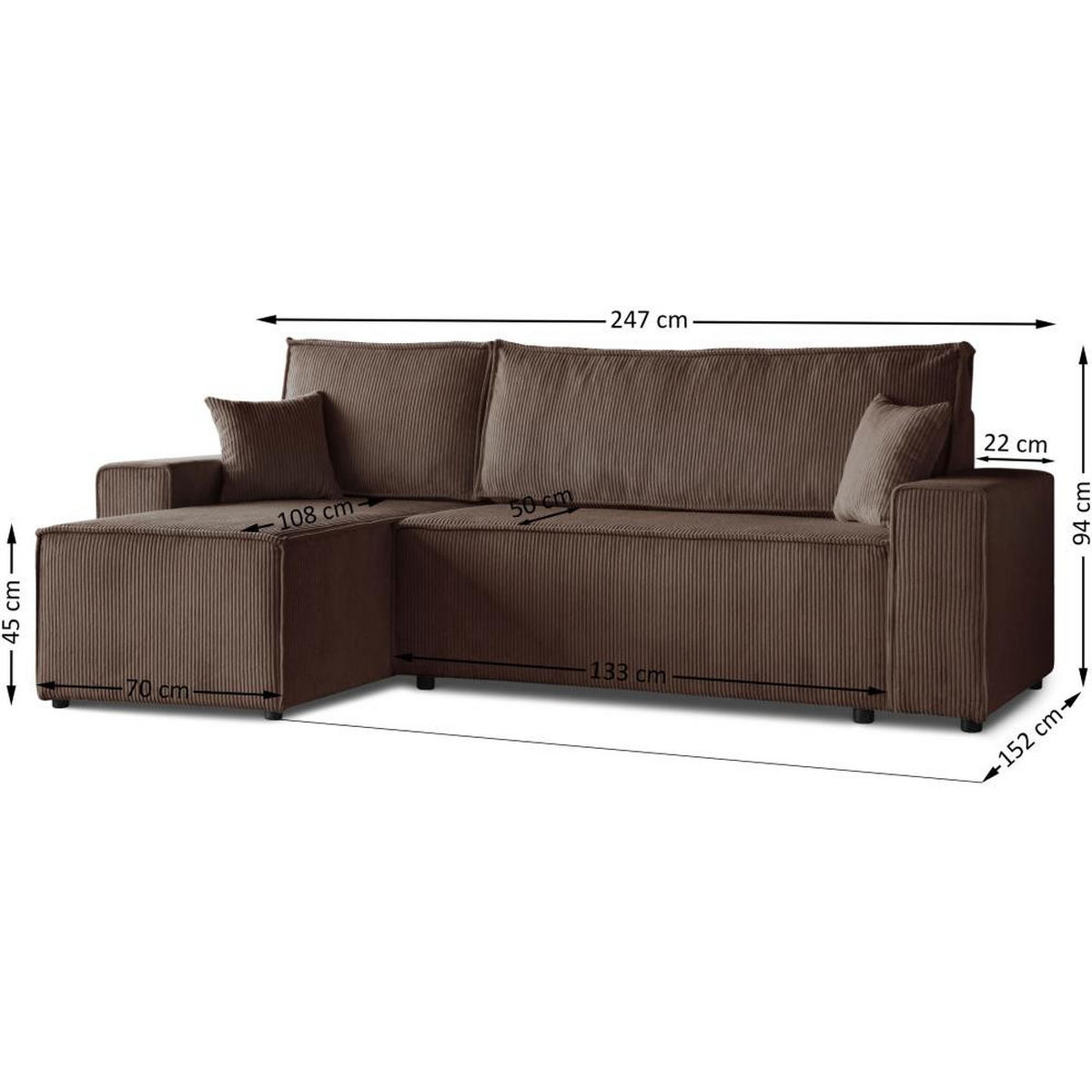 ROHOVÁ ROZKLÁDACÍ POHOVKA Hektor, s funkcí spaní, hnědá - černá/hnědá, textil/plast (247/152cm) - Beautysofa
