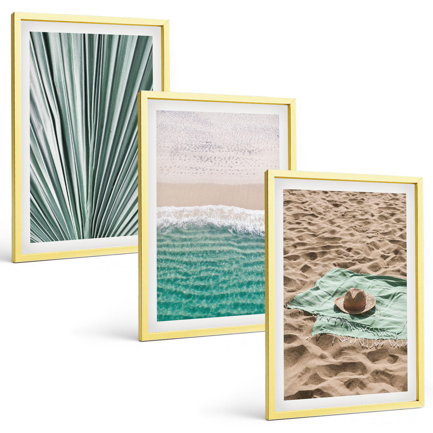 BILDER SET 3er Set - 40x60 cm Goldrahmen - Urlaubsblick Strand Meer - Goldfarben, Kunststoff (40/60cm) - TULUP