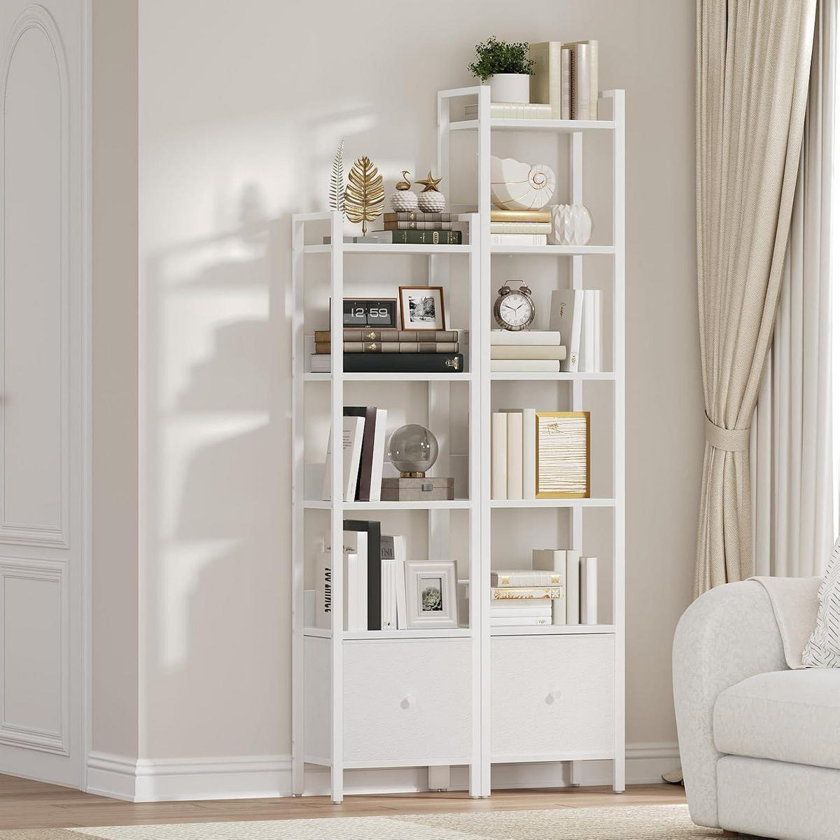 BÜCHERREGAL mit Schublade 33 x 24 x 157,5 cm Weiß - Weiß, Holzwerkstoff (33/157.5/24cm)