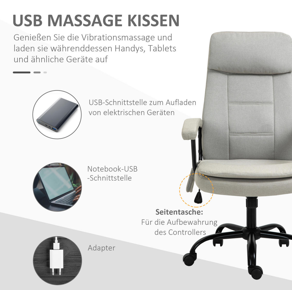 DREHSTUHL 70/63/112-121 cm beige aus Polyester mit Vibrationsmassage - Beige, Kunststoff (70/121/63cm) - OKWISH