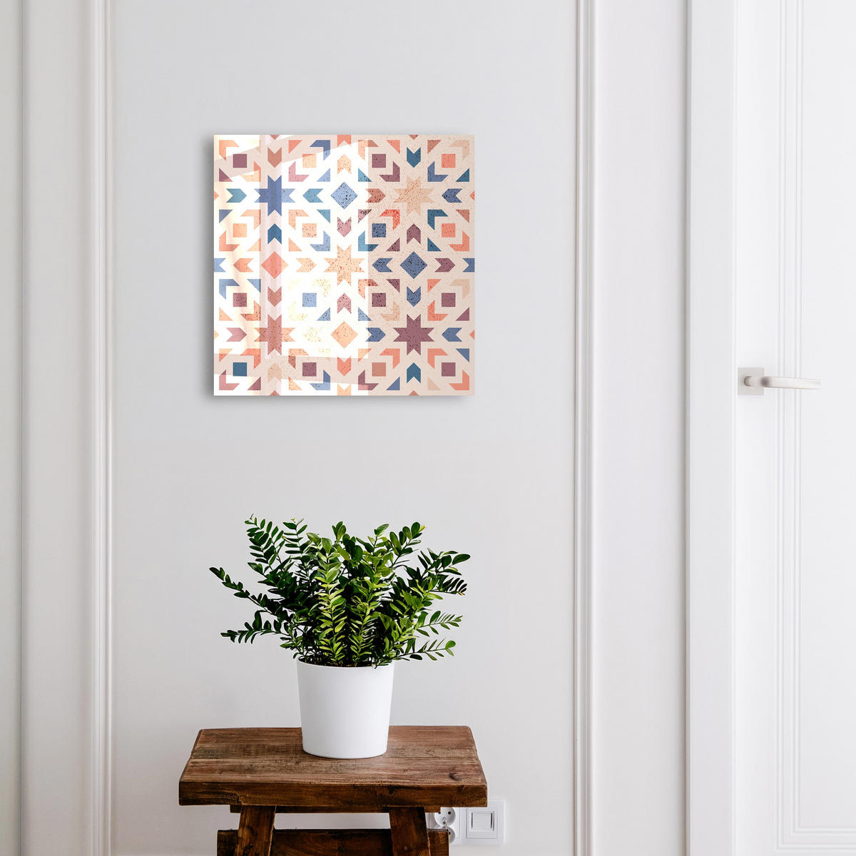 SCHLÜSSELBOX Schwarz 30x30 cm- Türöffnung nach rechts - Geometrisches Muster - Beige, Metall (30/30/5cm) - TULUP