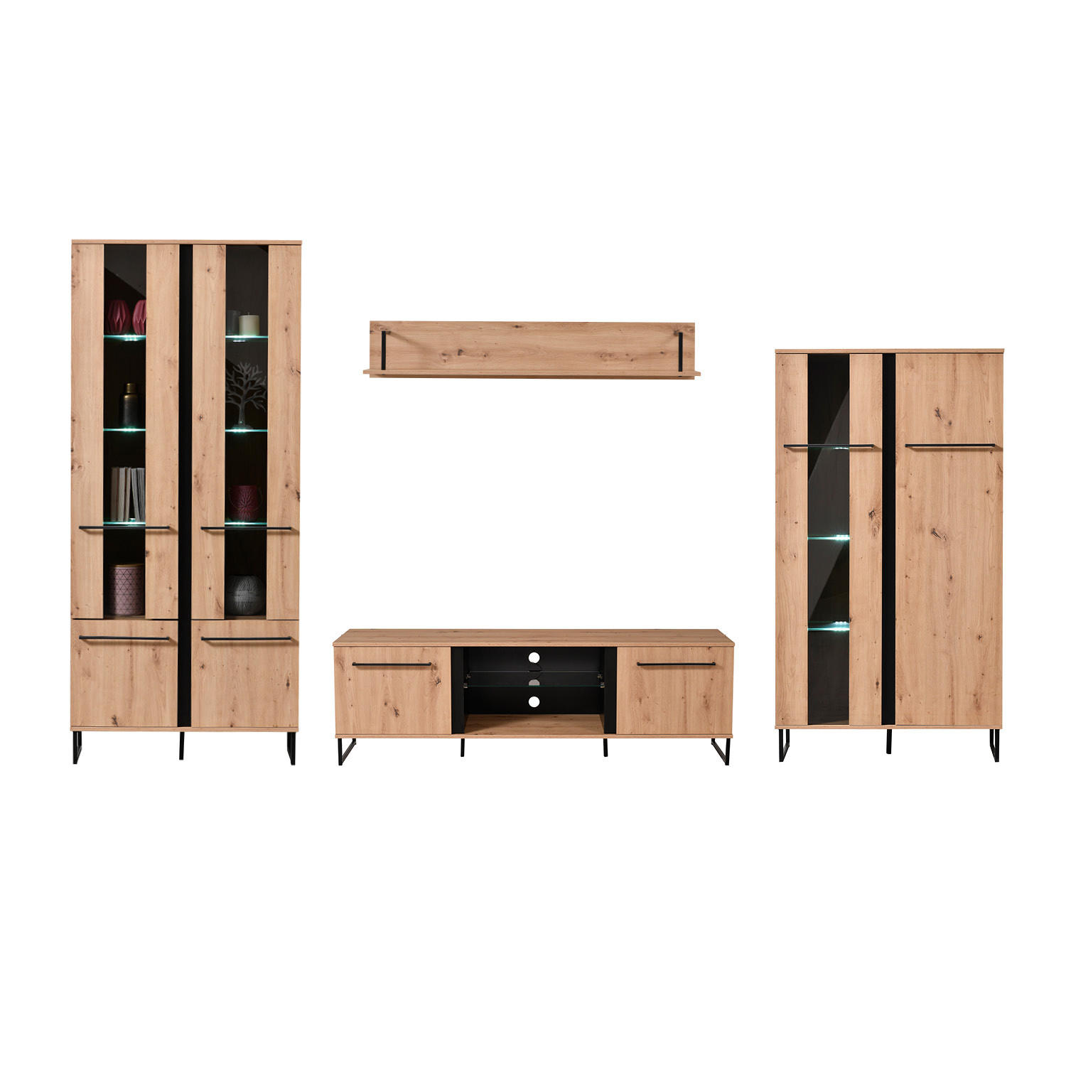 WOHNWAND 339/193/42 cm in Eiche Schwarz - Braun, Holz (339/193/42cm) - Homestyle4u