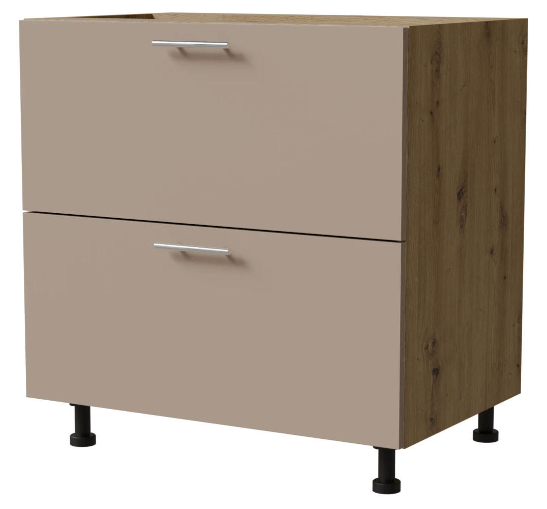 SCHUBLADENUNTERSCHRANK Brerra D2R/80 Korpus eiche artisan / Front RAL 1019 graubeige Matt 80 / 50 / 82 cm Schubladensystem REJS Comfort Box - Graubraun/Eiche Artisan, Holz/Holzwerkstoff (80/82/50cm) - Feldmann-Wohnen