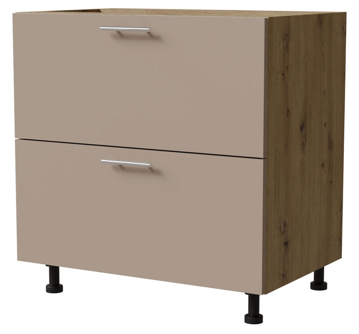 SCHUBLADENUNTERSCHRANK Brerra D2A/80/1A Korpus eiche artisan / Front RAL 1019 graubeige Matt 80 / 50 / 82 cm - Graubraun/Eiche Artisan, Holz/Holzwerkstoff (80/82/50cm) - Feldmann-Wohnen
