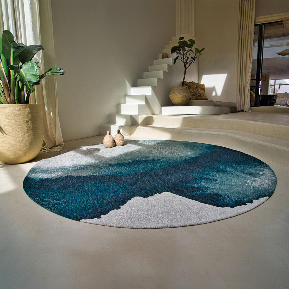 TEPPICH Inkjet Meditation 140/140 cm - Blau, Textil (140/140cm) - Louis De Poortere