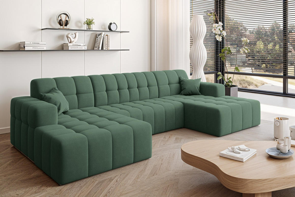 ECKSOFA U-Form Nimes Stoff Portland Grün - Grün, Holz/Textil (168/350cm) - Kaiser Möbel