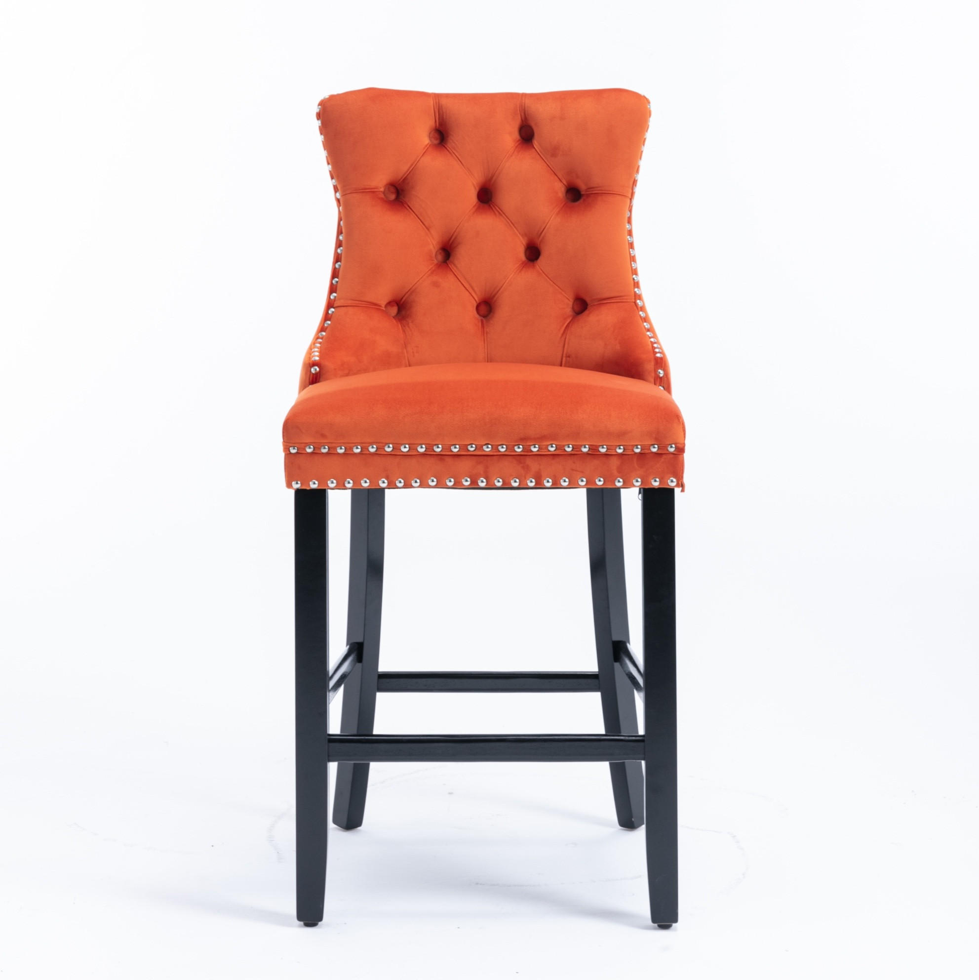 BARHOCKER mit hoher Rückenlehne Samt Orange 2er-Set - Orange, Holz (50/103/60cm) - Meubliv