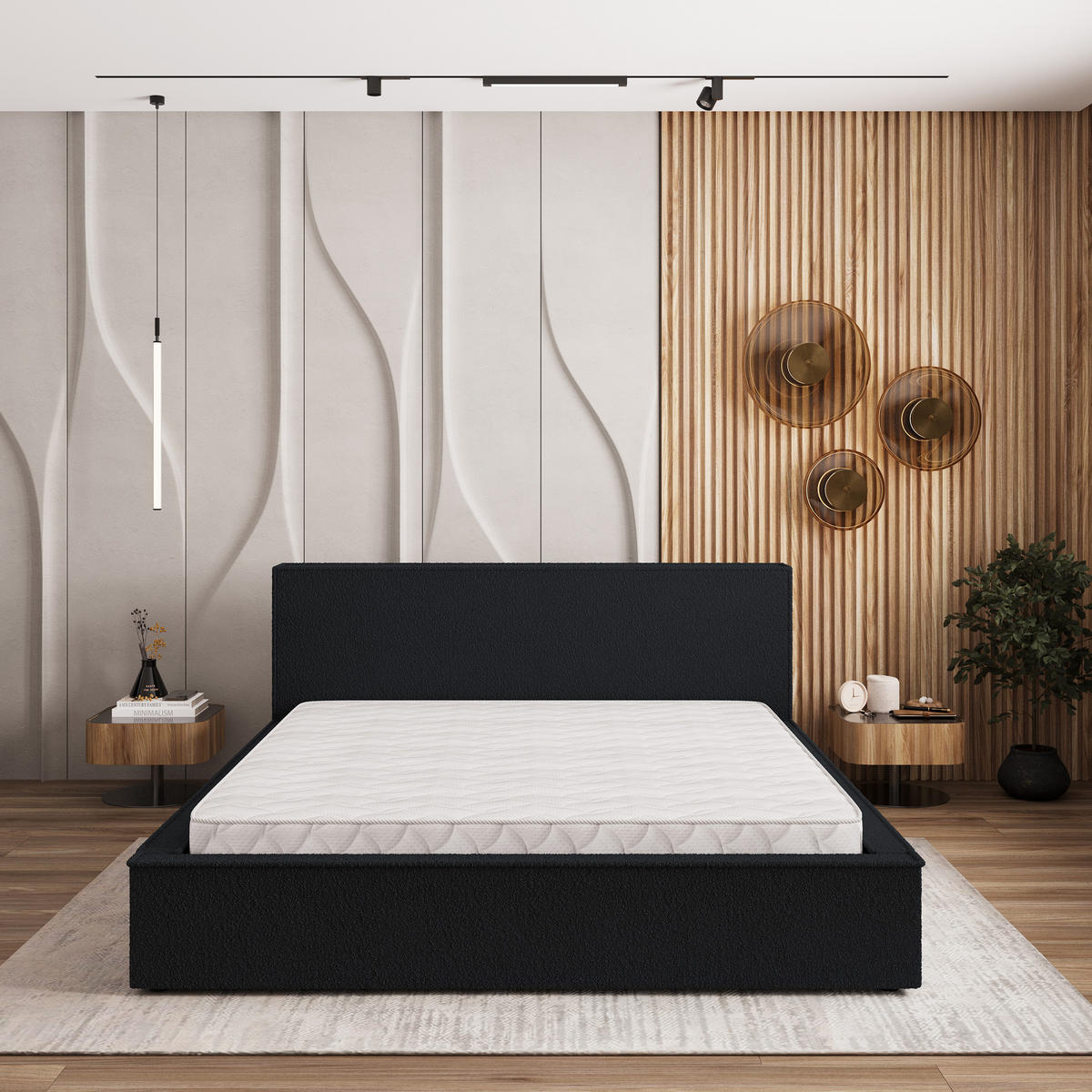 POLSTERBETT CELORA Q 120x200 cm mit Bettkästen - Schwarz - Schwarz, Holz/Textil - MASSENO