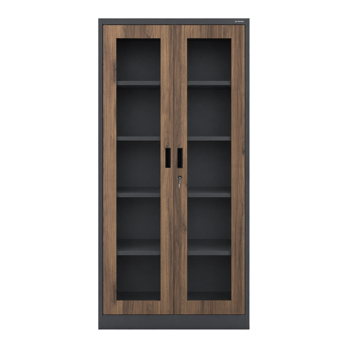 VITRINENSCHRANK Amelia 185x90x40 cm - Anthrazit/Nussbaumfarben, Metall (90/185/40cm) - Jan Nowak