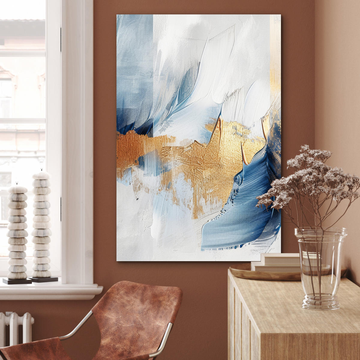 METALLBILD Gold - Blau - Aquarell - Kunst - Modern 60x90 cm - Hellblau, Metall (60/90cm) - MuchoWow