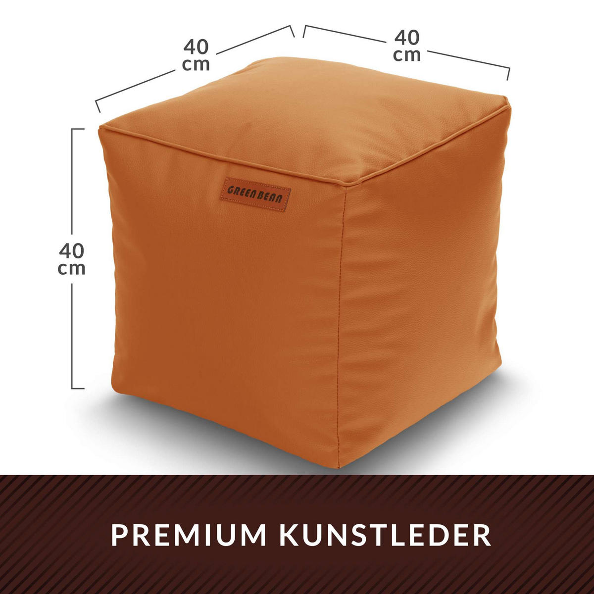 SITZSACK-HOCKER 40x40cm - KUNSTLEDER - Cognac, Textil (40/40/40cm) - Green Bean