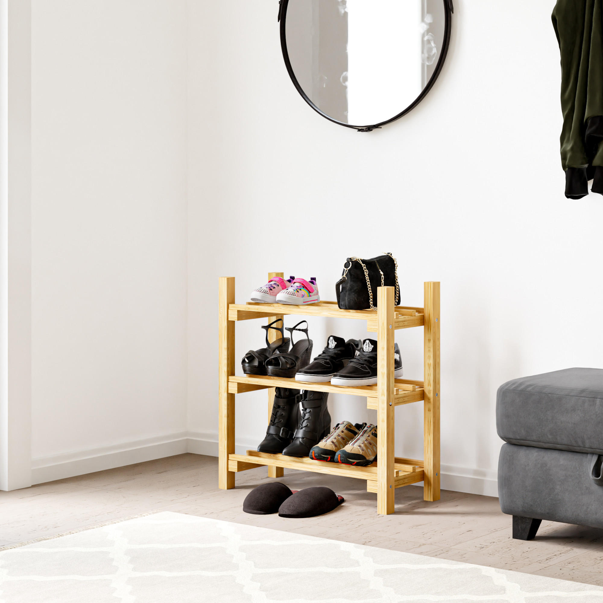 SCHUHREGAL Keuruu - Naturfarben, Holz (60/60/25cm) - [en.casa]