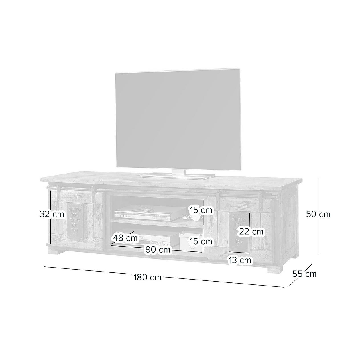 TV-LOWBOARD - Mango massiv / Eisen - Mango / Schwarz - Braun, Holz/Metall (180/50/55cm) - home24