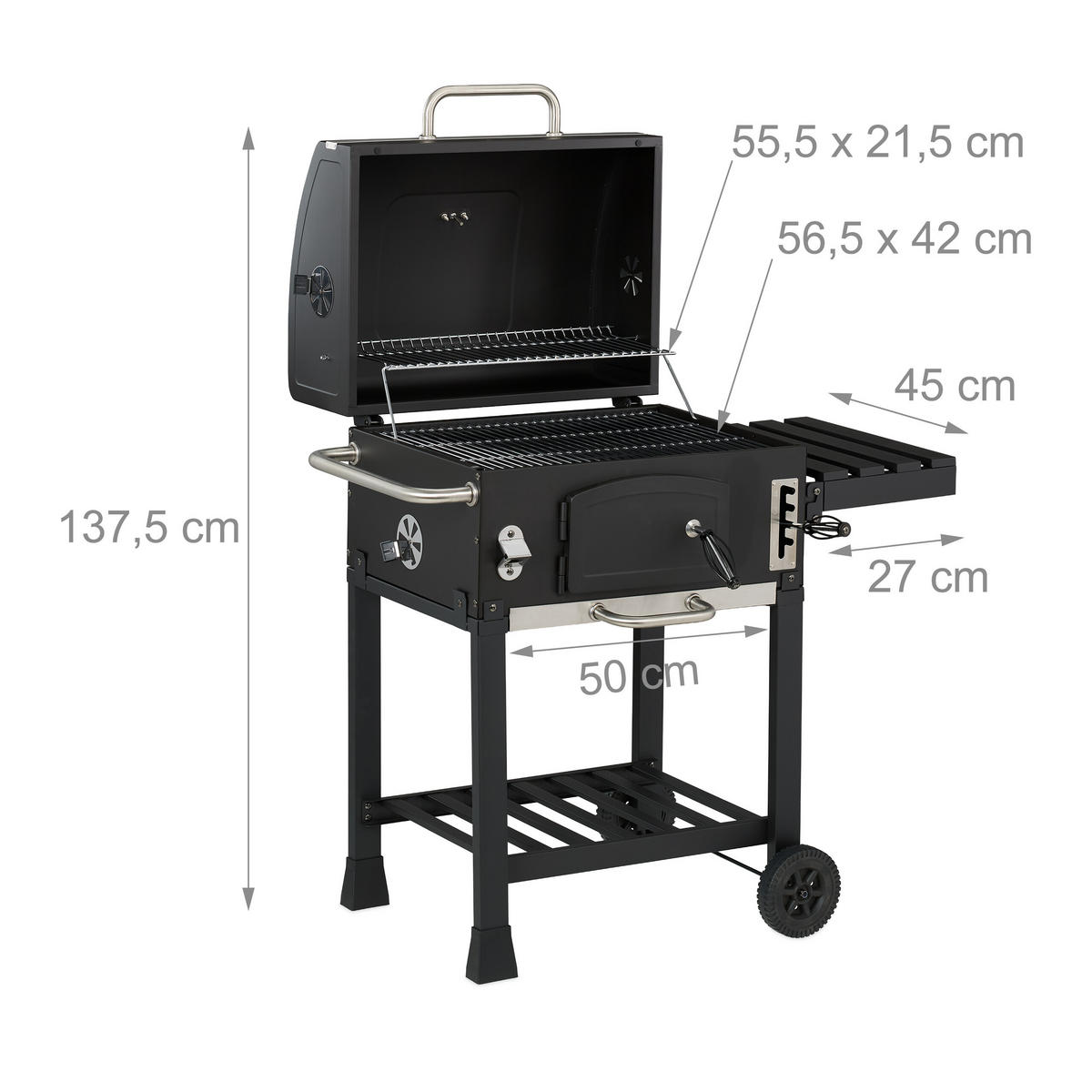 HOLZKOHLEGRILLWAGEN - Schwarz, Kunststoff/Metall (103/104/65cm) - Relaxdays