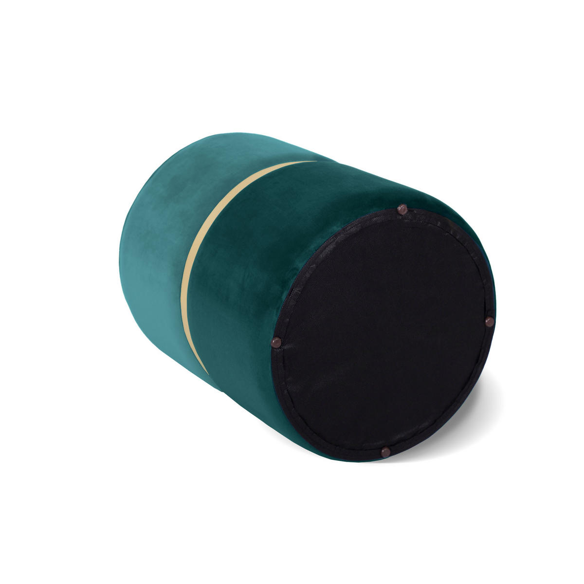 POUF Louise aus entenblauem Samt und goldfarbenem Metall - Blau, Holzwerkstoff/Textil (35/44/35cm) - Sicaan