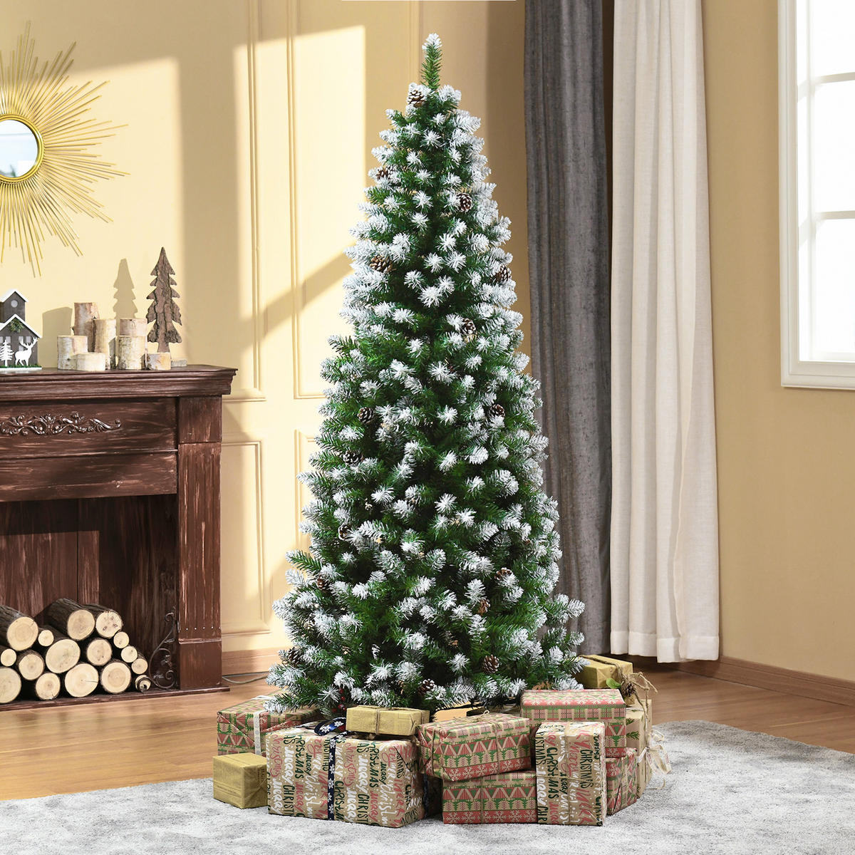 KÜNSTLICHER Weihnachtsbaum, 180 cm Christbaum mit Kunstschnee, Indoor - Grün, Kunststoff/Metall (180cm) - HOMCOM
