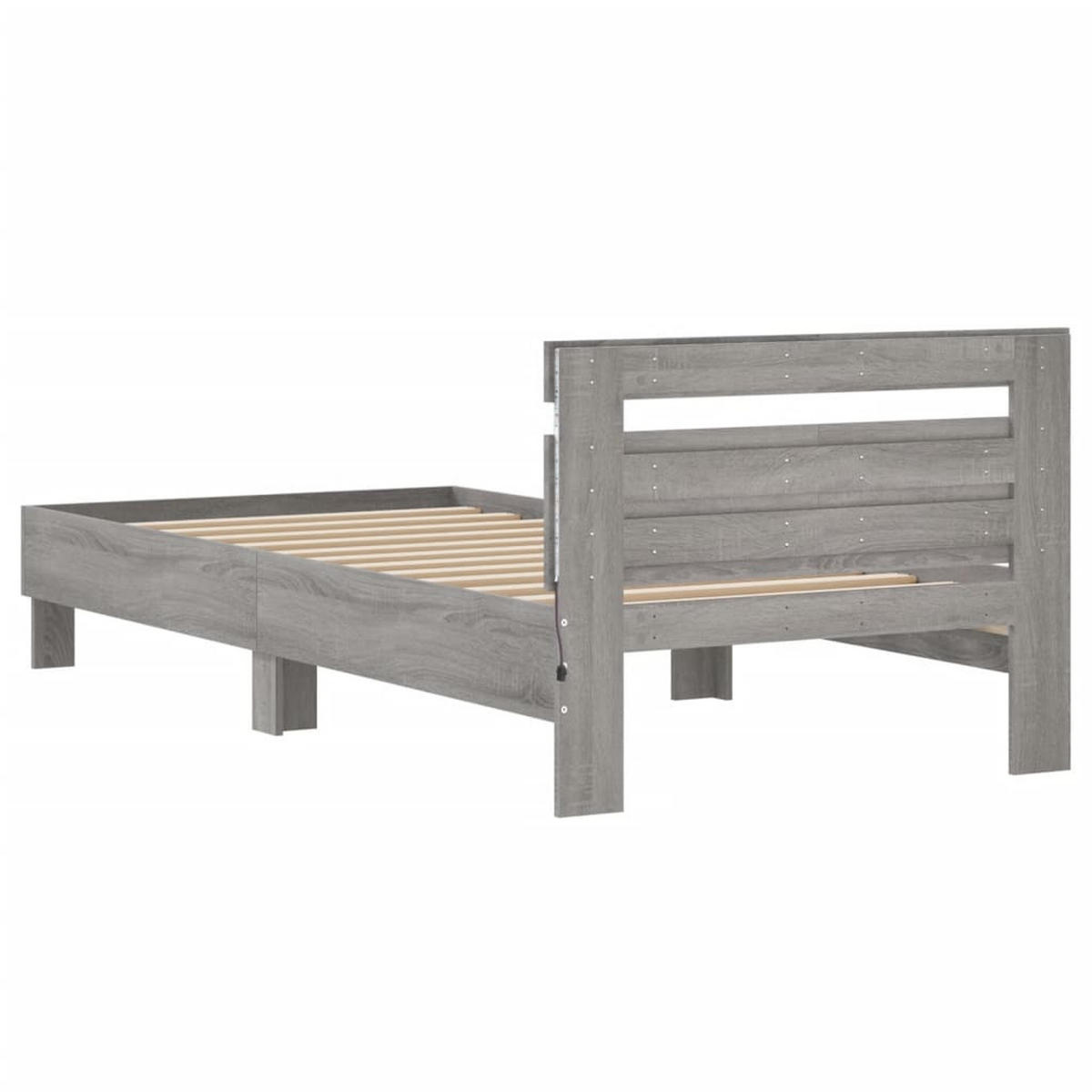 BETTGESTELL Mit Kopfteil Und Led-Leuchten Grau Sonoma 100/200Cm - Grau, Holzwerkstoff (100/200cm) - vidaXL
