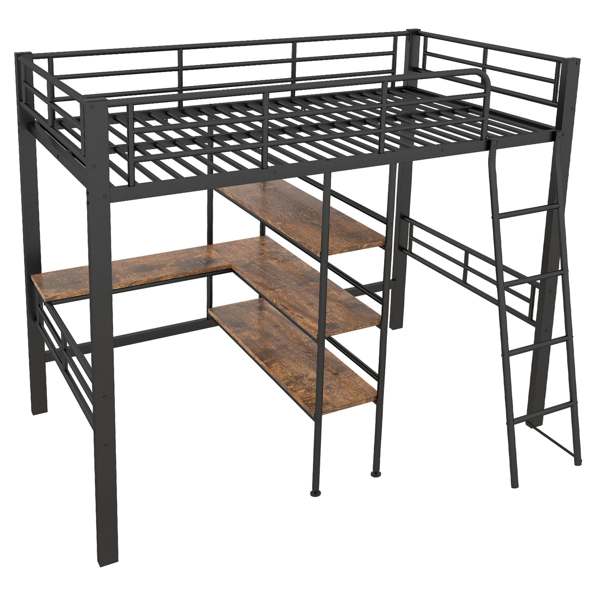 HOCHBETT metall schwarz 90x200cm mit schreibtisch regal - Schwarz, Metall (90/200cm) - Urban Meuble