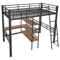 HOCHBETT metall schwarz 90x200cm mit schreibtisch regal - Schwarz, Metall (90/200cm) - Urban Meuble