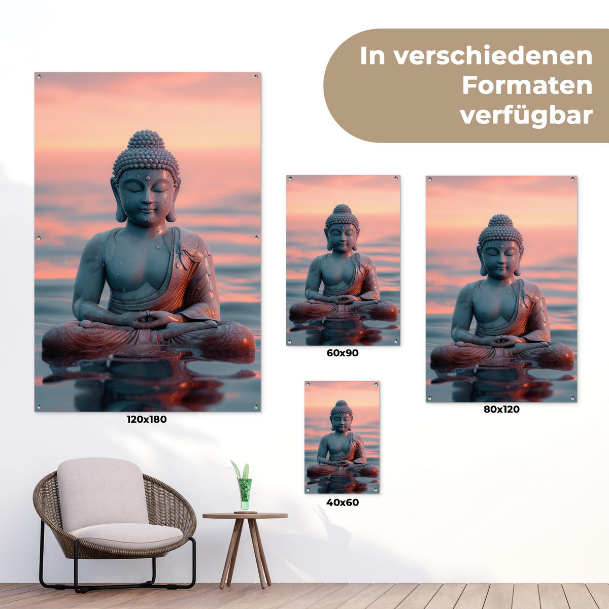 ZAHRADNÍ PLAKÁT Buddha - Socha - Buddha - Voda - Umění - Buddha 80x120 cm - šedohnědá, plast (80/120/0.2cm) - OnlyWow