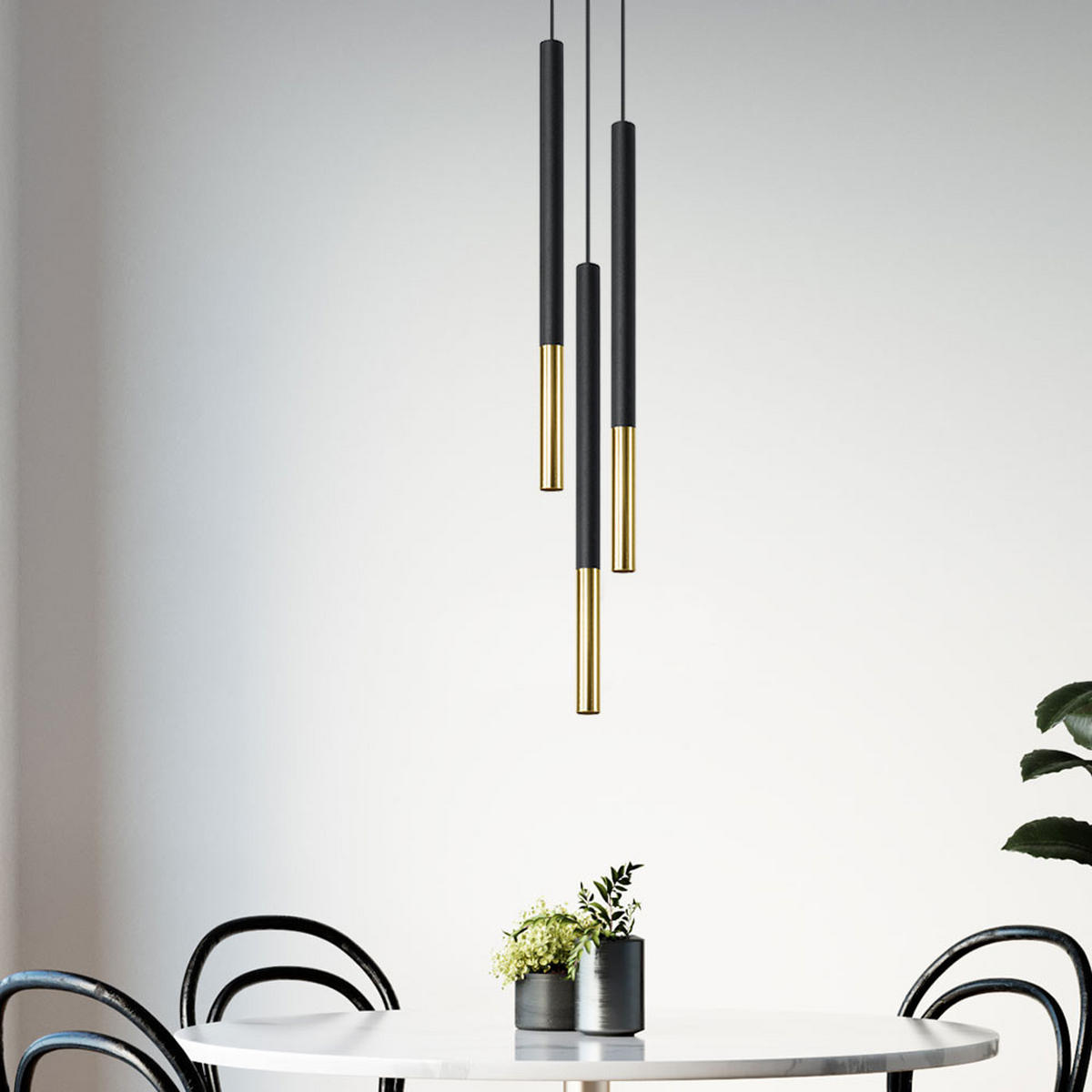 LED PENDELLEUCHTE Stahl Schwarz-Gold - Schwarz, Metall (20/20/110cm)