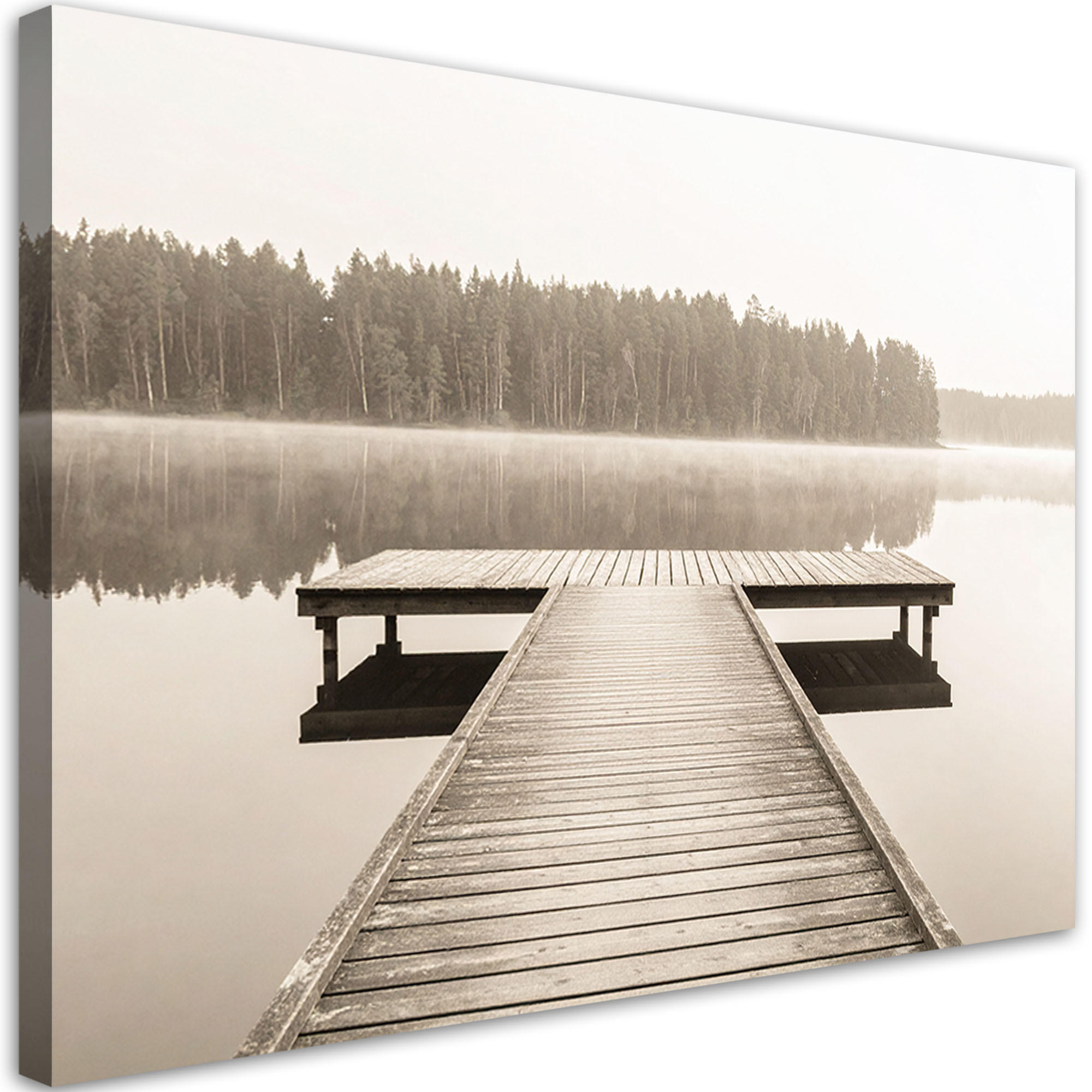 LEINWANDBILD Pier See Landschaft Natur 100x70cm - Beige, Textil (100/70cm) - Feeby
