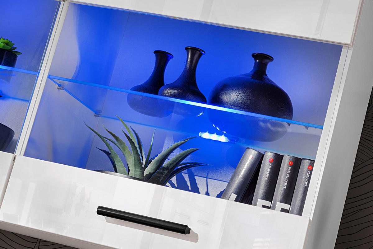 HÄNGEVITRINE SAVONA, Weiss, LED Mehrfarbige - Schwarz/Weiß, Glas/Holzwerkstoff (100/50/27.2cm) - Komodee