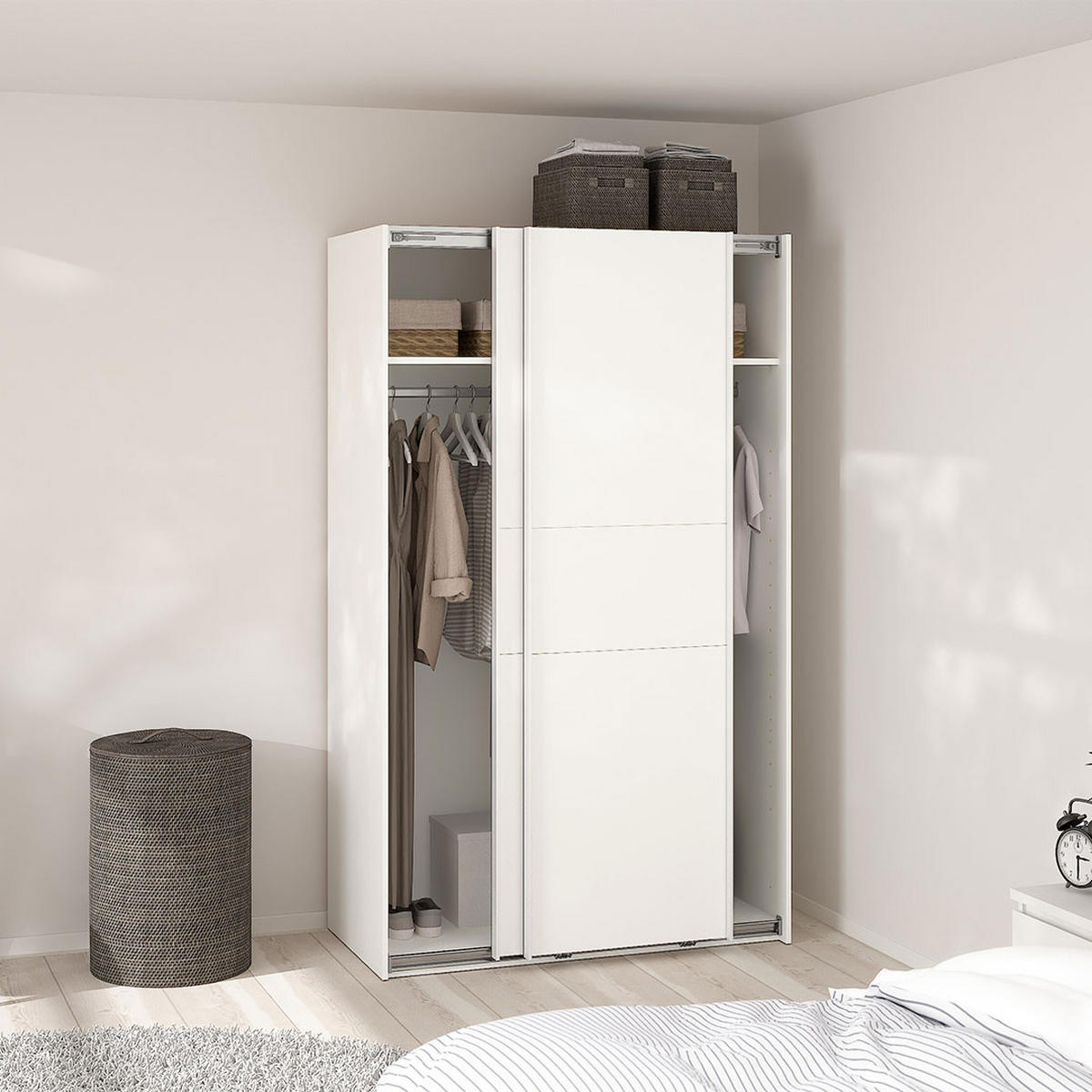 SCHIEBETÜRENSCHRANK, Como, Weiß, Holzwerkstoff, 119 x 67 x 201 cm - Weiß, Holzwerkstoff (119/201/67cm) - ebuy24