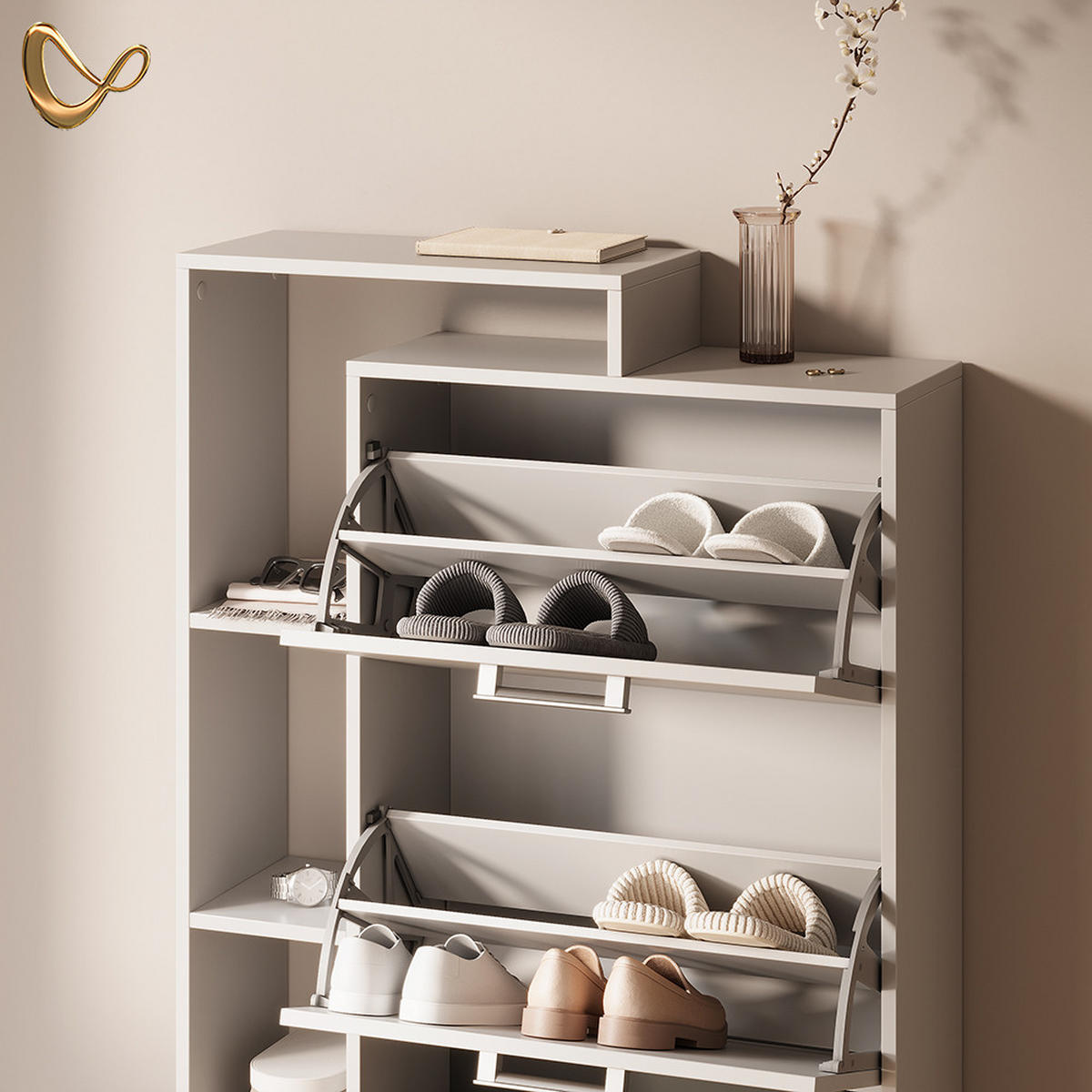 SCHUHKIPPER Ortello Weiß 80 x 128.3 cm mit 3 Fächern - Weiß, Holzwerkstoff (80/128.3/24.2cm) - Livinity®