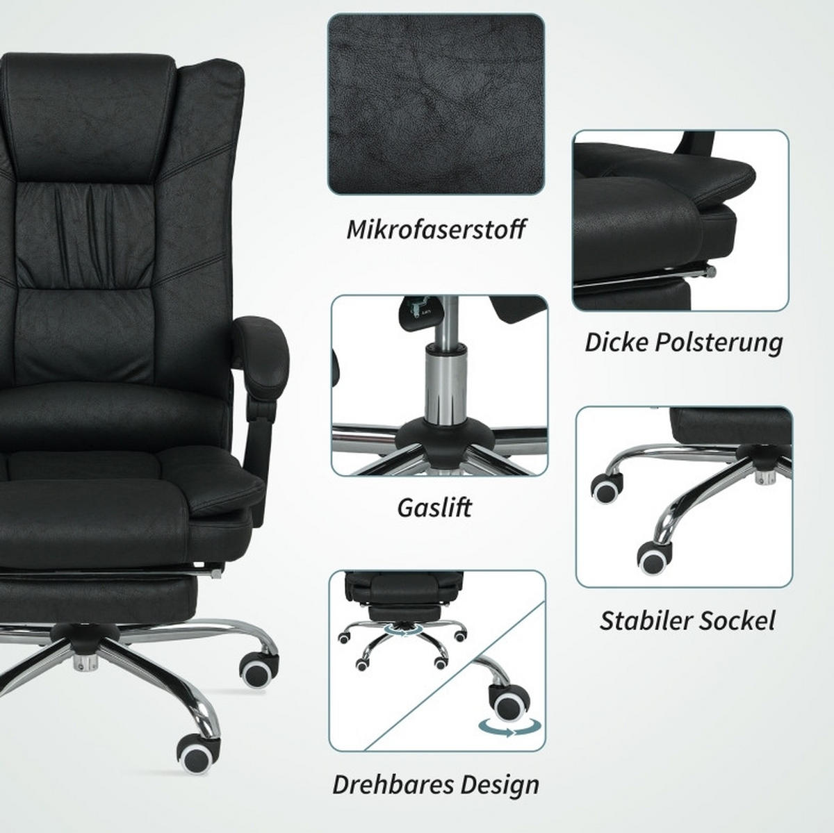 GAMINGSTUHL 64/70/110-118 cm, Massage & Wärme, Fußstütze, Mikrofaser, Schwarz - Schwarz, Kunststoff (70/118/64cm) - Redom