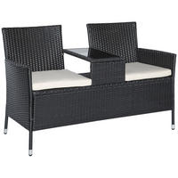 POLYRATTAN Gartenbank mit Tisch 2-Sitzer Stahl Schwarz B133 x T63 x H84cm - Schwarz, Kunststoff (63/84/133cm) - Outsunny