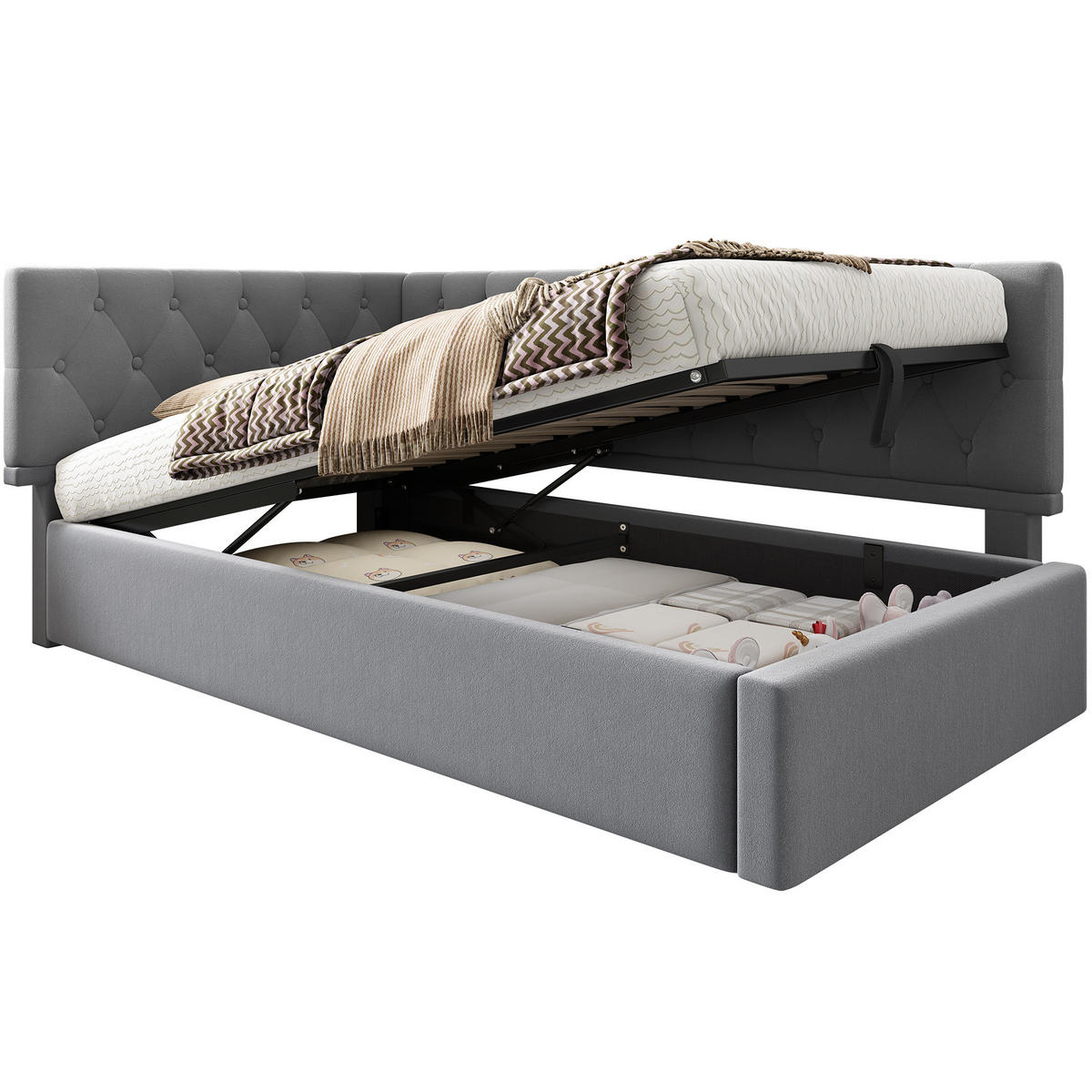 BETT 90/200 cm Grau aus Samt mit Bettkasten - Grau, Textil (90/200cm) - Flora Grace