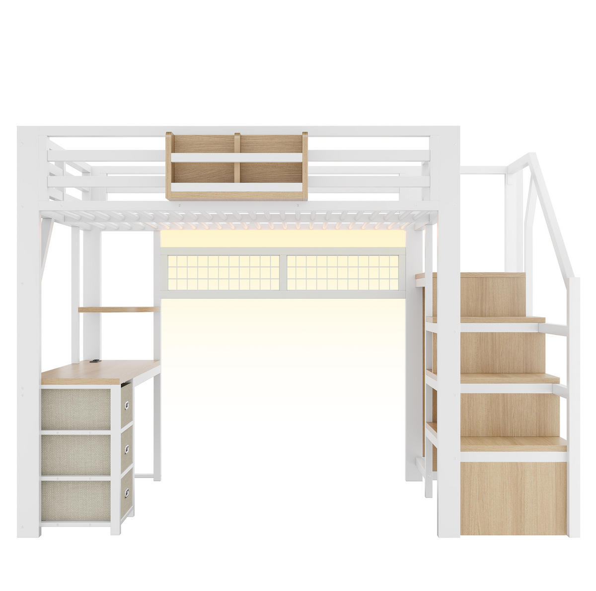 HOCHBETT 140/200 cm Weiß mit Treppenschrank und Schreibtisch - Weiß, Metall (140/200cm) - MIVRAY