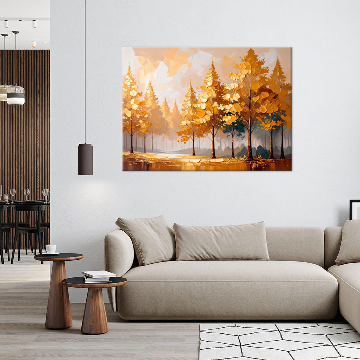 LEINWANDBILD Goldene Bäume Waldlandschaft 60x40cm - Goldfarben, Textil (60/40cm) - Feeby