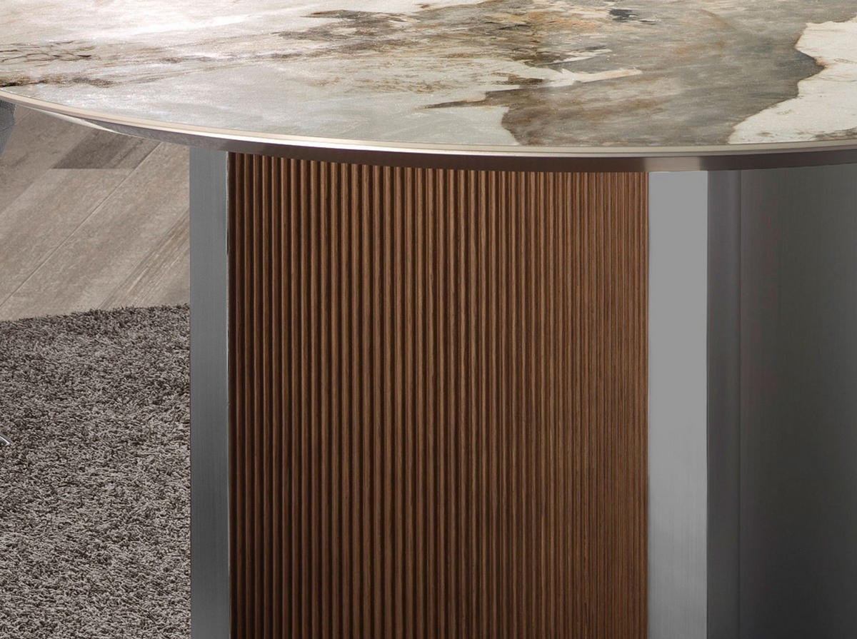 ESSTISCH rund Weiß | Walnuss | Silber 150/150/75 cm - Silberfarben/Walnussfarben, Stein (150/150/75cm) - ANGEL CERDA