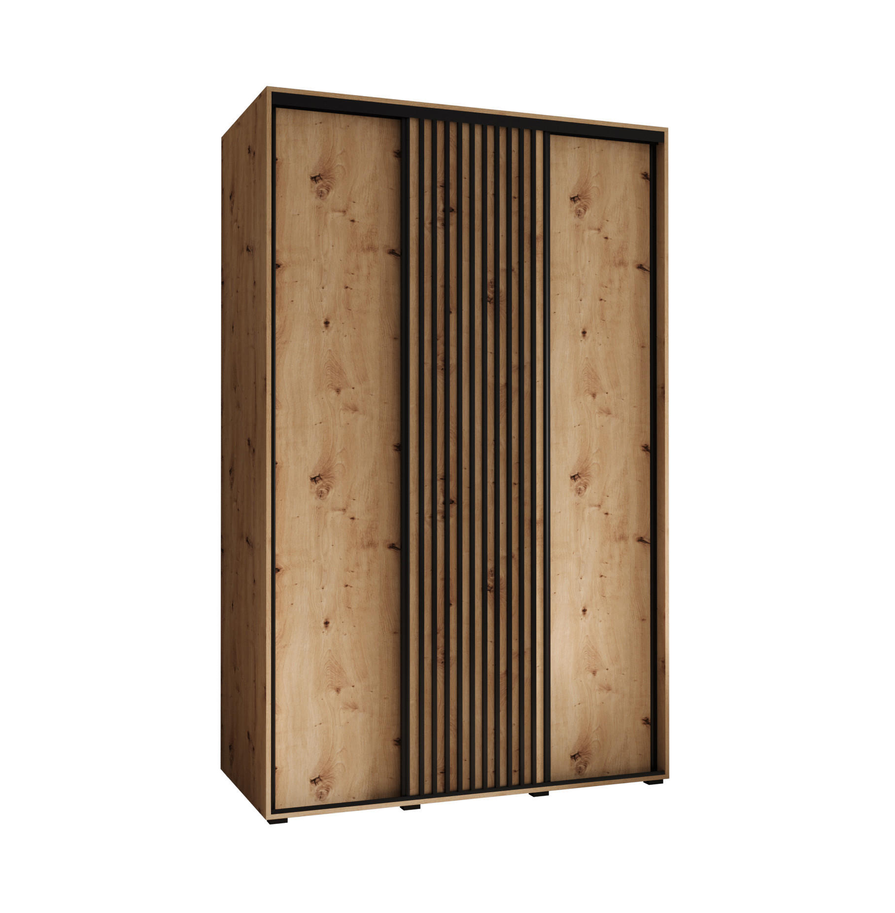 SCHWEBETÜRENSCHRANK 205,2/160/60 3-türig - Schwarz/Eiche Artisan, Holz/Metall (160/205.2/60cm) - Abiks Möbel
