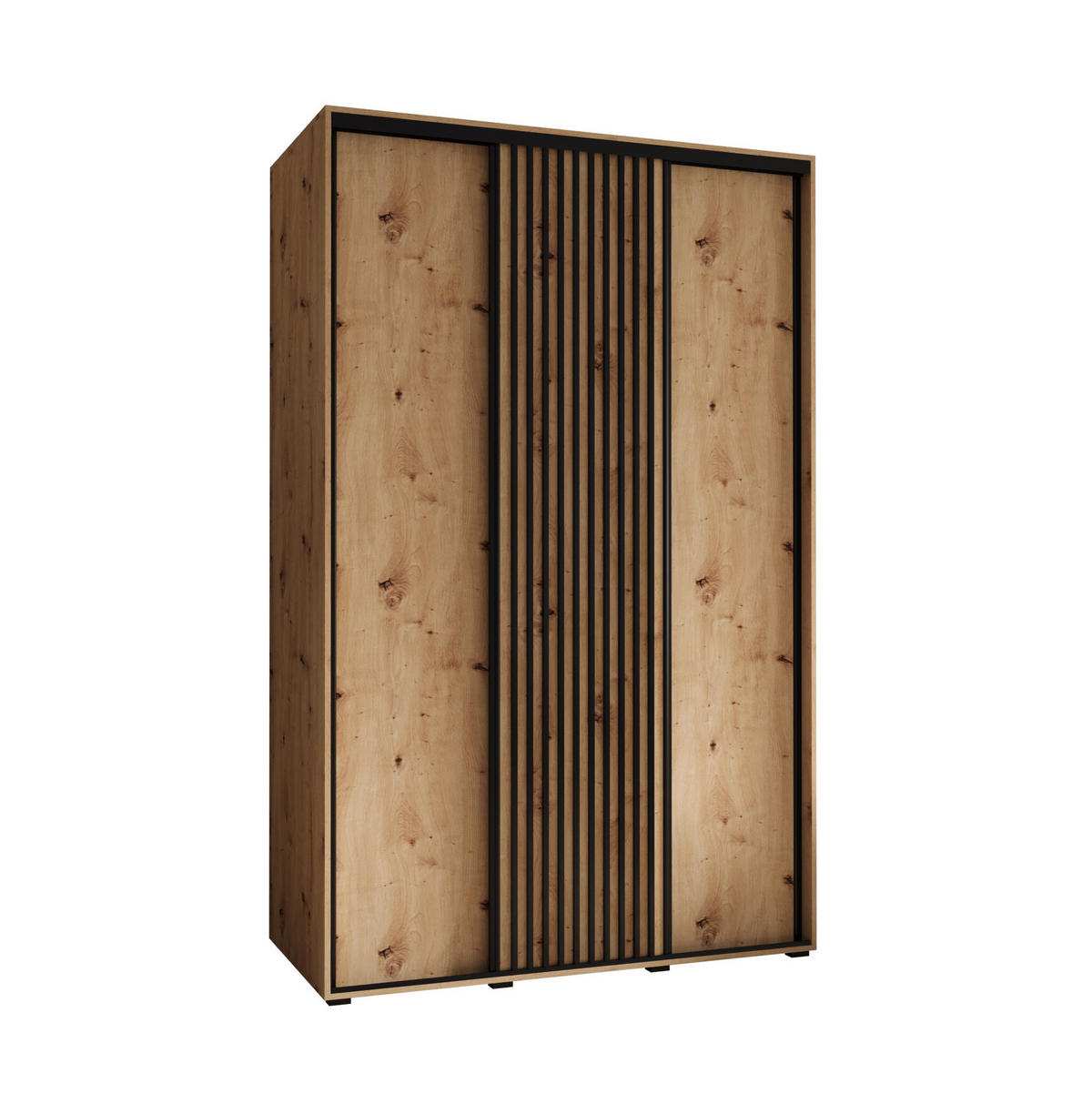SCHWEBETÜRENSCHRANK 205,2/160/45 3-türig - Schwarz/Eiche Artisan, Holz/Metall (160/205.2/45cm) - Abiks Möbel