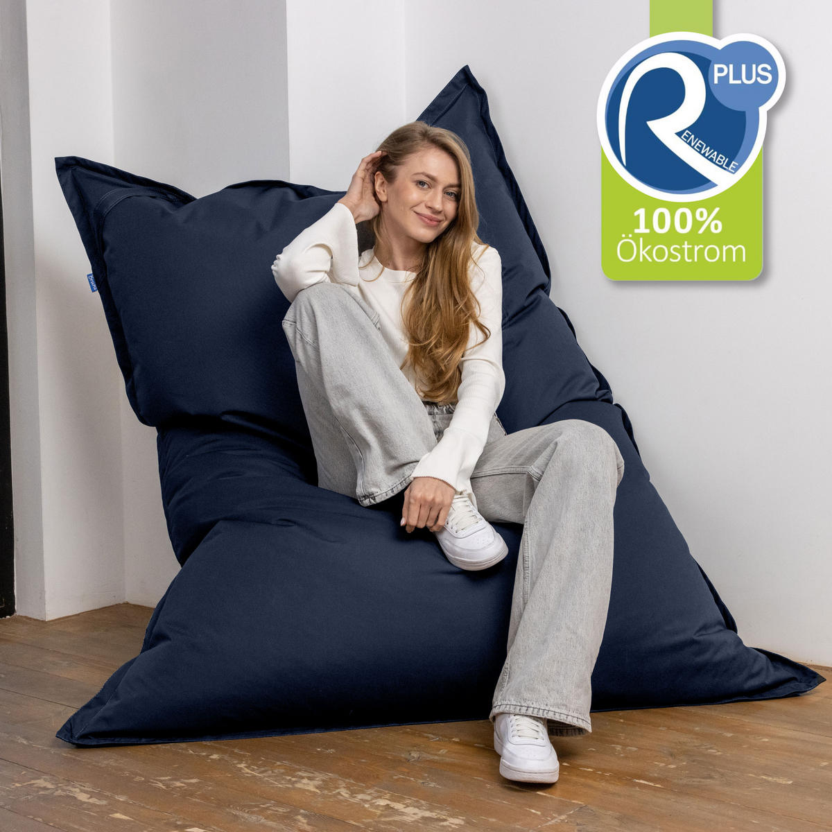 SITZSACK XXL Caree blaugrau, 140x180cm groß für Outdoor - Blaugrau, Textil (180/140/30cm) - Bruni